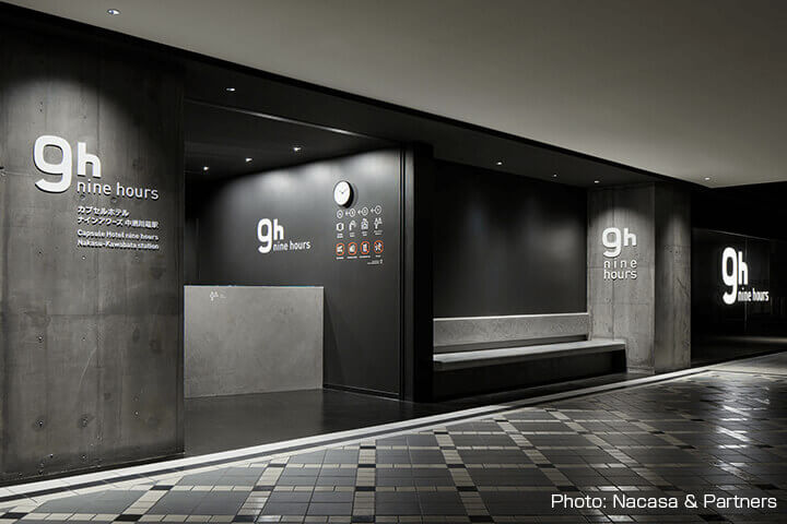 nine hours Nakasu Kawabata station